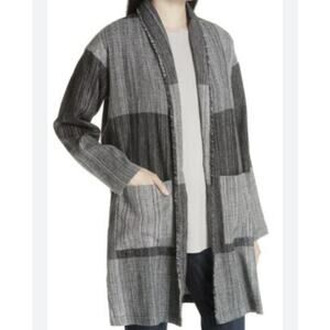 Eileen Fisher 100% Organic Cotton Gray Black Duster Jacket Shawl Collar